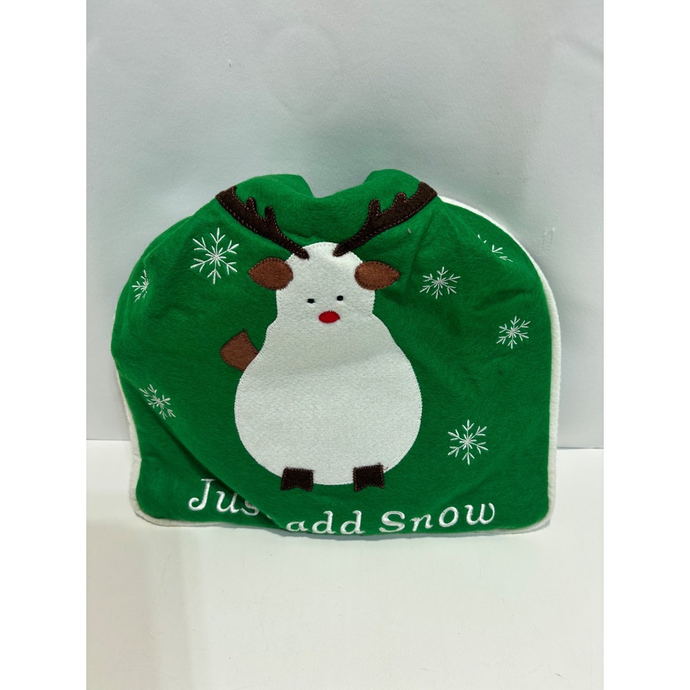Reindeer Felt Drawstring Bag Green Just Add Snow Holiday Decor snowman